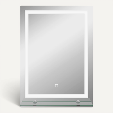 Miroir De Salle De Bain LED 50x70 Cm, Avec Tablette Et Commande Tactile, Aluminium, Couleur Argent