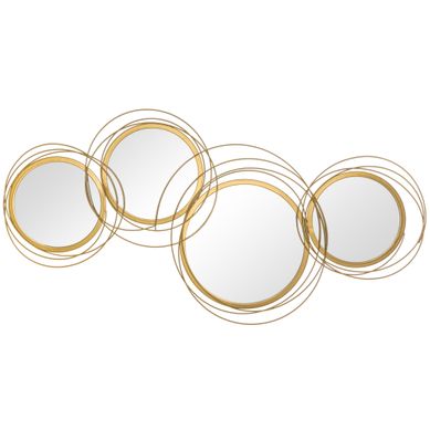 Ensemble De Miroirs Muraux 107x56 Cm, Cadre Doré Artistique, Métal, Couleur Or, Idéal Pour Salon