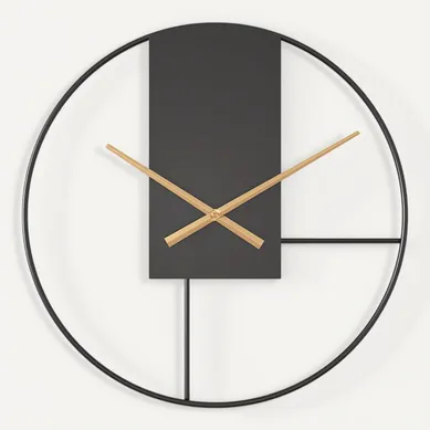Horloge 50x50 Cm, Design Minimaliste, Simple, Métal, Robuste, Couleur Noir Et Doré