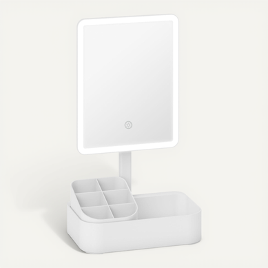 Miroir De Maquillage 20 Cm, éclairage Del Rechargeable, Rotation 180°, Plastique, Couleur Blanche