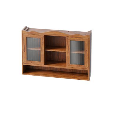 Armoire Coloniale 2 Portes Vitrées Et 2 Tiroirs, Bois Massif Ciré, 187x81x33cm
