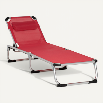 Chaise Pliante Avec Pare-Soleil Sunrise - Rouge - Idéale Plage, Camping Et Pique-Nique