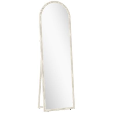 Miroir Pleine Longueur 50x160 Cm Blanc, Cadre Effet Pierre En Arc, Pose Murale Ou Sur Pied