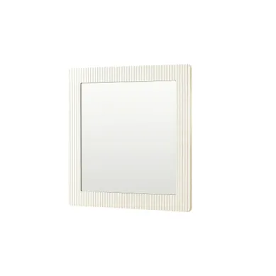 Miroir Mural Carré 80x80 Cm Blanc Imitation Bois, Cadre Mdf À Finition Striée Verticale