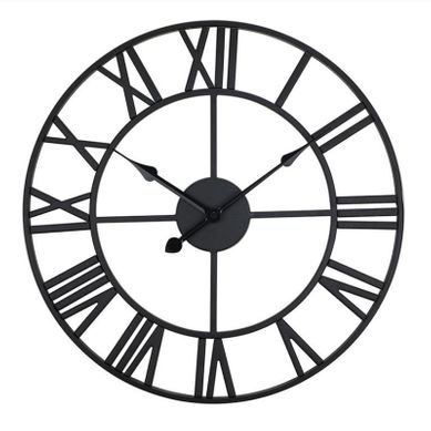 Horloge Murale 40 X 40 Cm Ronde Rétro Chiffres Romains Silencieuse En Fer Noir