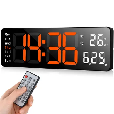 Horloge Numérique LED Rouge 13 Pouces Avec Température, Minuterie, Compte À Rebours Et Télécommande