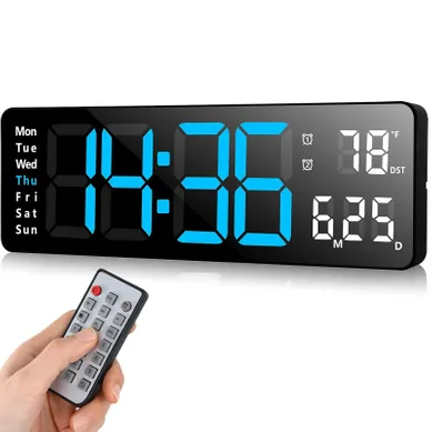 Horloge Numérique LED 13 Pouces Avec Température, Minuterie, Compte À Rebours Et Télécommande
