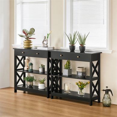 Table Console 3 Niveaux Yaheetech - Avec Tiroir Et étagères - Meuble D'entrée Salon Gris 100x30x80 Cm