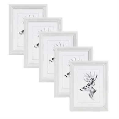 5x Cadre Photo. 10x15cm. Cadre En Bois Et Verre. Blanc
