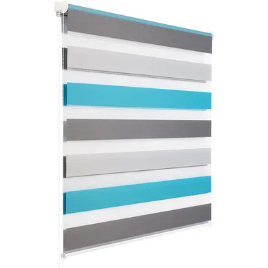 Store Enrouleur Double Fixation Rapide Isolant Thermique 100x150 cm blanc+gris+turquoise