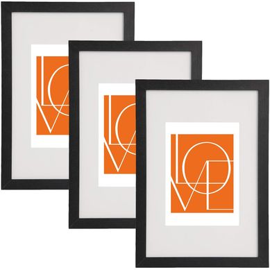 3 X Cadre Photo Avec Passe-partout En Mdf Décoration Murale.21.9x30 Cm A4 Noir Br9649sz-3