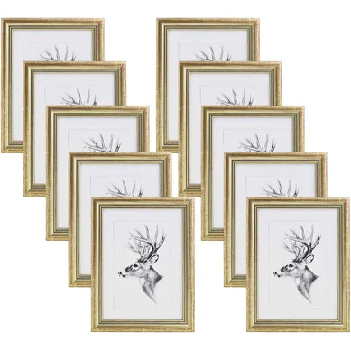 10x Cadre Photo 21x29.7cm A4 Cadre En Bois Et Verre Décoration Maison Artos Style Or