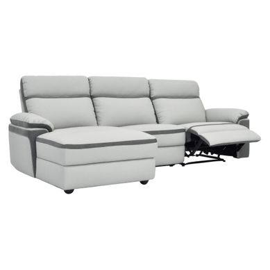 méridienne gauche WILLY  PU et microfibre gris clair