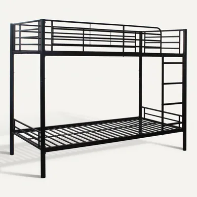 Lit Superposé Acier 90x200 Cm - Cadre Sans Matelas, Échelle Intégrée, Noir