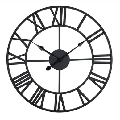 Horloge Murale Rétro 50 Cm Avec Chiffres Romains Et Mouvement Quartz, En Métal, Noir