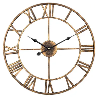 Horloge Murale Rétro 50 Cm Avec Chiffres Romains Et Mouvement Quartz, En Métal, Couleur Marron