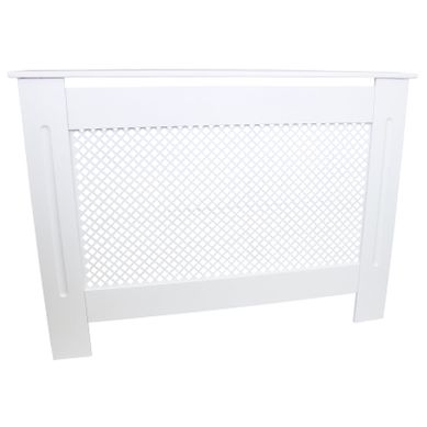 Cache Radiateur En Mdf Blanc À Motif Grillagé 115 Cm X 82 X 18,8 Cm