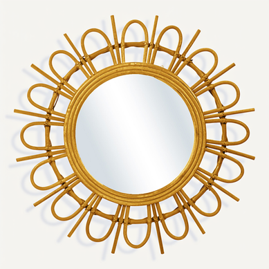 Miroir Mural - Design Rond Boho Bali (60 Cm) - Uli Bois Naturel