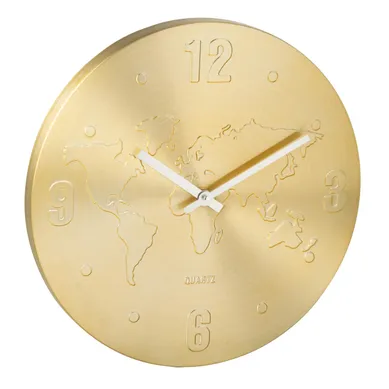 Horloge Murale En Métal "carte Du Monde" 35cm Doré
