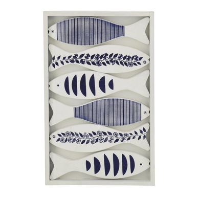 Objet Mural Déco Poissons "marée" 35cm Bleu et Blanc