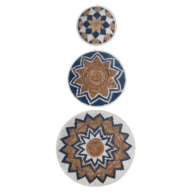 Lot De 3 Déco Murales "branche Bananier" 76cm Bleu Foncé