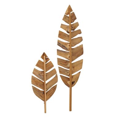 Lot De 2 Déco Murales En Bois "feuilles" 140cm Naturel