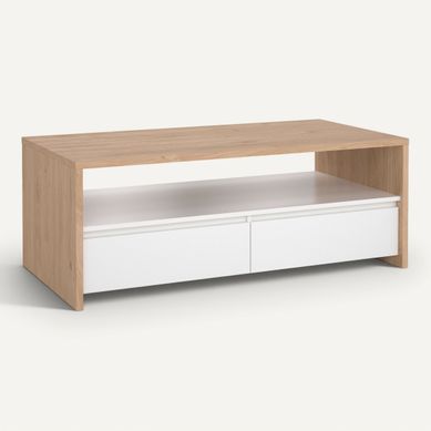 Table basse 2T MOSS Blanc laqué / Imitation chêne vue 3/4