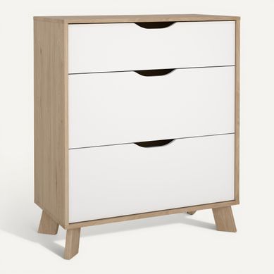Commode 3 tiroirs IKAST imitation chêne L.78,7 cm vue 3/4