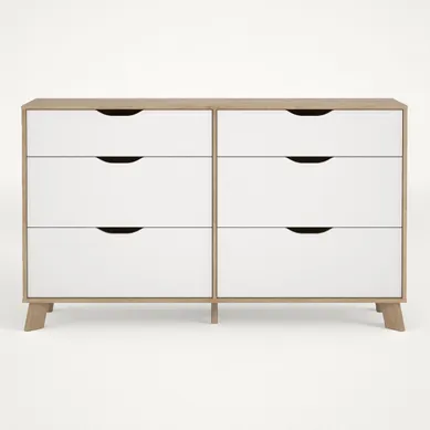 Commode 6 tiroirs IKAST imitation chêne L.155,7 cm vue de face