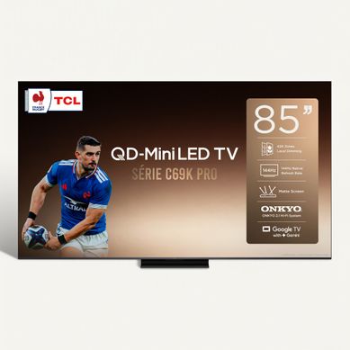Téléviseur MiniLED 85'' 216 cm TCL 85C69K PRO vue de face