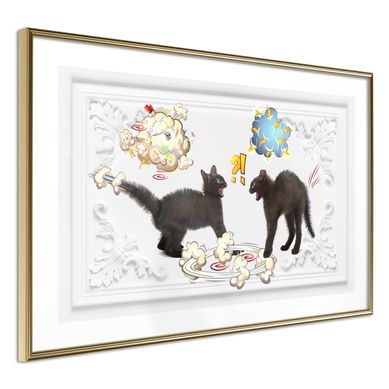Affiche Murale Encadrée "cat Fight" 45 X 30 Cm Doré