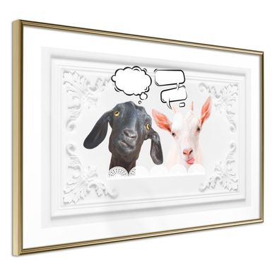 Affiche Murale Encadrée "conversation Of Two Goats" 90 X 60 Cm Doré