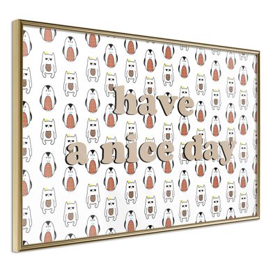 Affiche Murale Encadrée "animals Wish à Nice Day" 90 X 60 Cm Doré