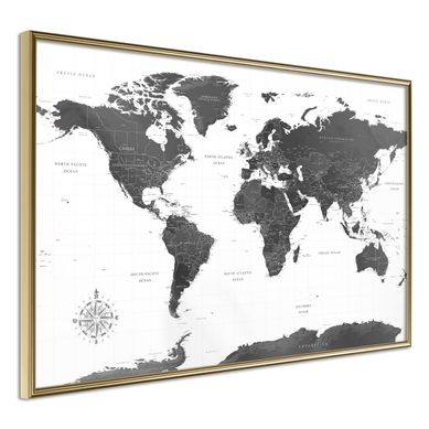Affiche Murale Encadrée "the World In Black And White" 30 X 20 Cm Doré