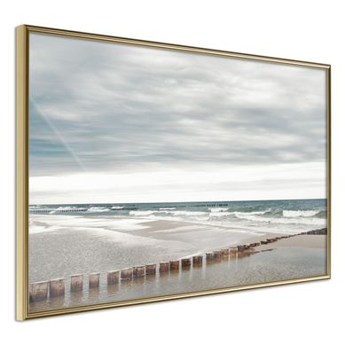 Affiche Murale Encadrée "chilly Morning At The Seaside" 90 X 60 Cm Doré