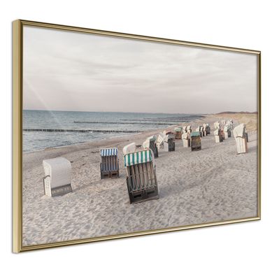 Affiche Murale Encadrée "baltic Beach Chairs" 45 X 30 Cm Doré