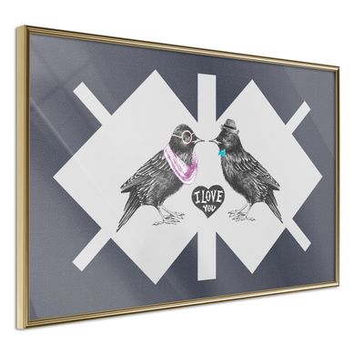 Affiche Murale Encadrée "bird Love" 30 X 20 Cm Doré
