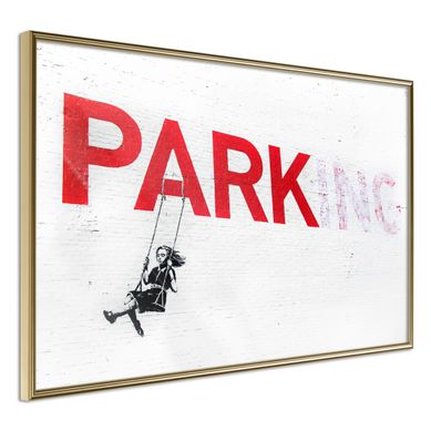Affiche Murale Encadrée "banksy Parking" 60 X 40 Cm Doré