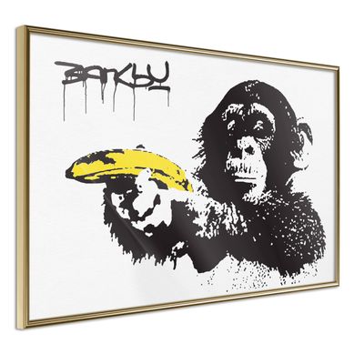 Affiche Murale Encadrée "banksy Banana Gun I" 90 X 60 Cm Doré