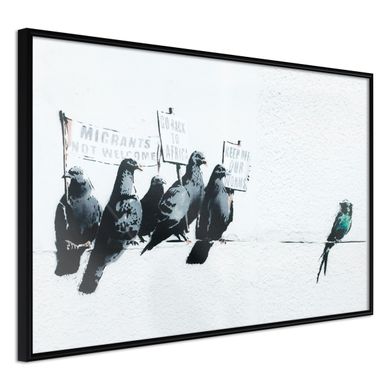 Affiche Murale Encadrée "banksy Pigeons" 45 X 30 Cm Noir