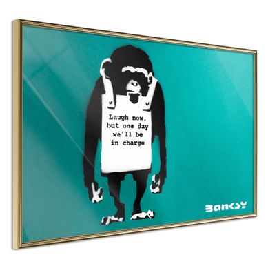 Affiche Murale Encadrée "banksy Laugh Now" 60 X 40 Cm Doré