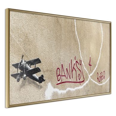 Affiche Murale Encadrée "banksy Love Plane" 60 X 40 Cm Doré