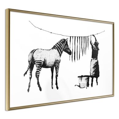 Affiche Murale Encadrée "banksy Washing Zebra Stripes" 60 X 40 Cm Doré
