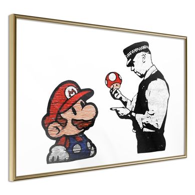 Affiche Murale Encadrée "banksy Mario And Copper" 30 X 20 Cm Doré