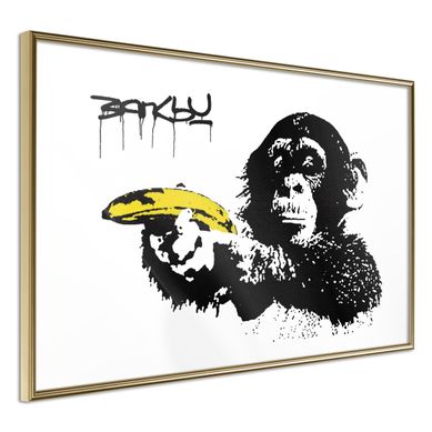 Affiche Murale Encadrée "banksy Banana Gun Ii" 90 X 60 Cm Doré
