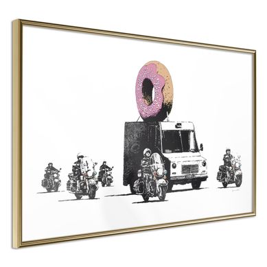 Affiche Murale Encadrée "banksy Donuts Strawberry" 30 X 20 Cm Doré
