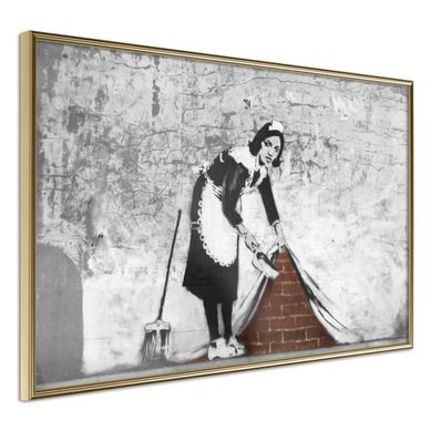 Affiche Murale Encadrée "banksy Sweep It Under The Carpet" 45 X 30 Cm Doré