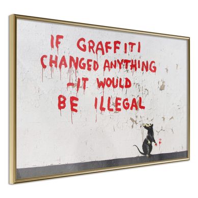 Affiche Murale Encadrée "banksy If Graffiti Changed Anything" 45 X 30 Cm Doré