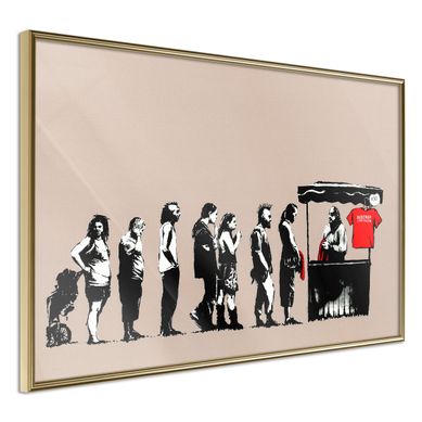 Affiche Murale Encadrée "banksy Festival" 30 X 20 Cm Doré