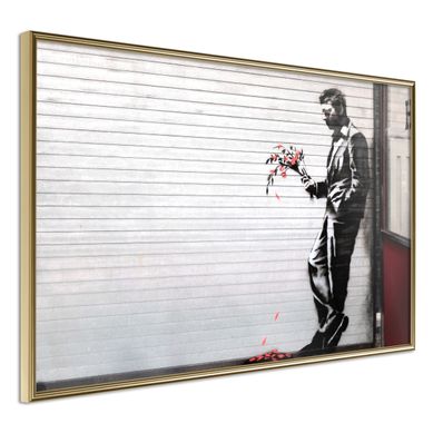 Affiche Murale Encadrée "banksy Waiting In Vain" 45 X 30 Cm Doré